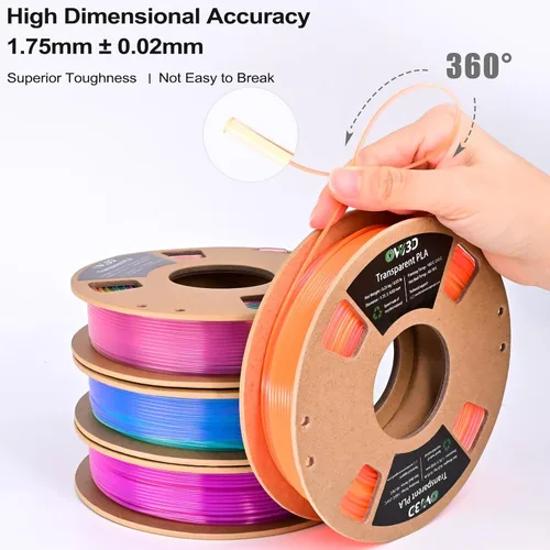 Vista 5 de OVV3D - Filamento PLA para impresora 3D de 8.82 oz x 4 bobinas, PLA Transparente Pla Multicolor