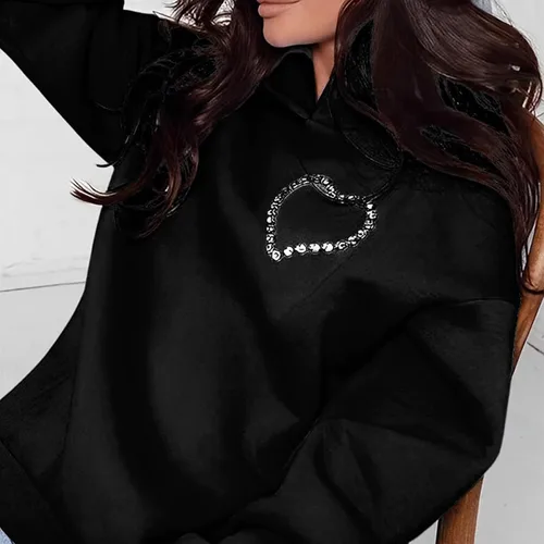Vista 4 de Sudaderas con capucha para mujer, con diseño de diamantes y dulce amor, sin espalda, de gran tamaño, casual, holgada