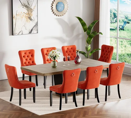 Vista 15 de Henf Juego de mesa de comedor extensible de 78 pulgadas para 6 mesas rectangulares de madera de 7 piezas con 6 sillas tapizadas de terciopelo, mesa