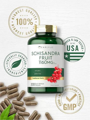 Vista 5 de Carlyle Schisandra Suplemento 1160 mg 200 Cápsulas Extracto de fruta de Sin OMG y sin gluten