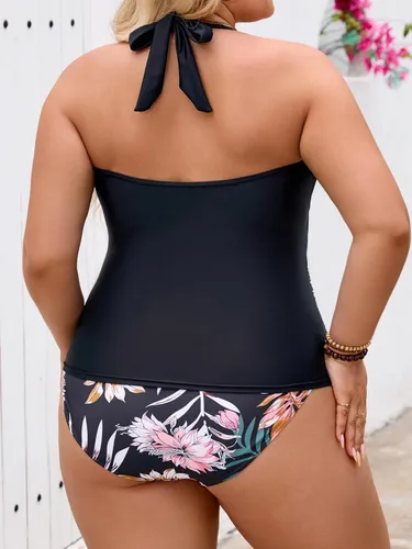 Vista 6 de B2prity - Traje de baño de dos piezas para mujer, con control de abdomen, estilo halter, con escote en V y pantalones cortos 11
