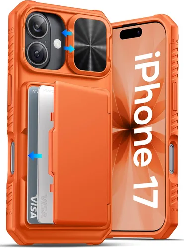 Vista 9 de ATATOO Funda tipo cartera para iPhone 17, tarjetero integrado (3-5 tarjetas), funda para cámara deslizante y bloqueo RFID, protección de grado Negro