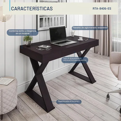Vista 5 de Techni Mobili Escritorio moderno de 47 pulgadas con cajón, oficina en casa