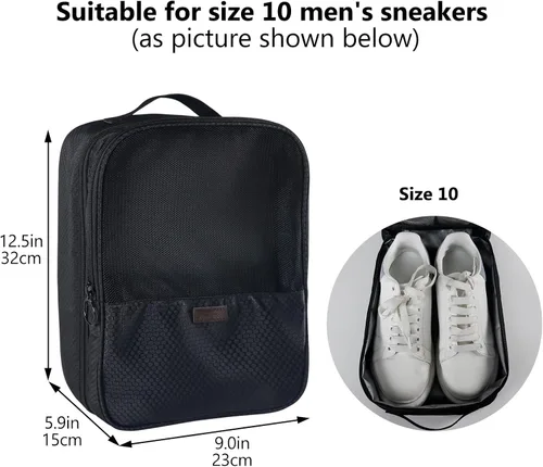 Vista 9 de Aosbos Bolsas de zapatos de 2 capas para viajes con funda de carretilla, bolsa portátil para almacenamiento de zapatos, cubos de embalaje de zapatos