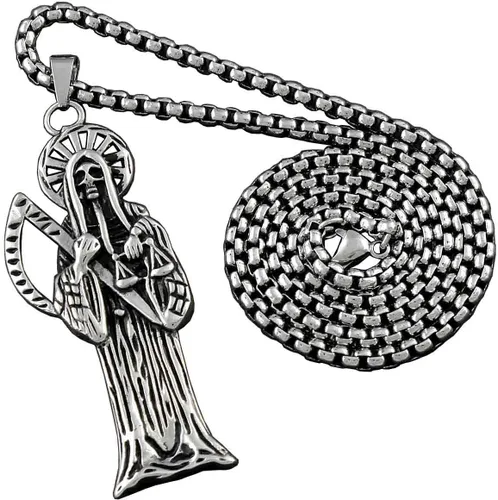 Vista 4 de vogueteen Collar con colgante de calavera de Santa Muerte de acero inoxidable para hombre