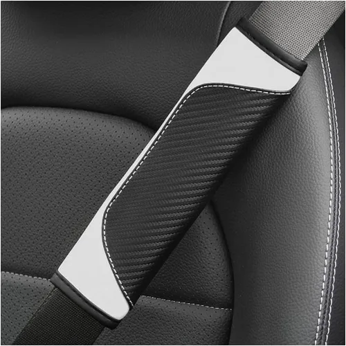 Vista 14 de AUCELI 2 fundas para cinturón de seguridad de automóvil, fundas de correa de hombro de fibra de carbono, almohadilla de arnés suave de cuero Negro
