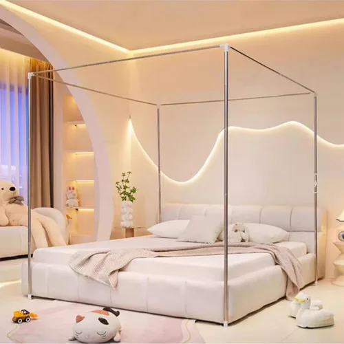 Vista 5 de Mengersi - Cortinas para marco de cama con dosel tamaño completo, postes, soporte de marco para cortinas para camas de metal o madera, decoración