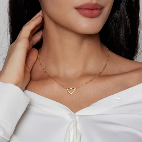 Vista 3 de Zeffy - Lindo collar de corazón chapado en plataoro de 18 quilates, collar de cadena con dije de corazón pequeño para mujer, joyas delicadas de oro