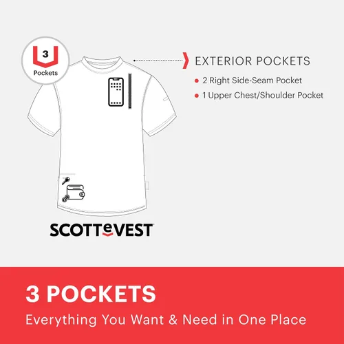 Vista 2 de SCOTTeVEST Camiseta de manga corta para hombre, 3 bolsillos ocultos, camisa que absorbe la humedad para viajes y más