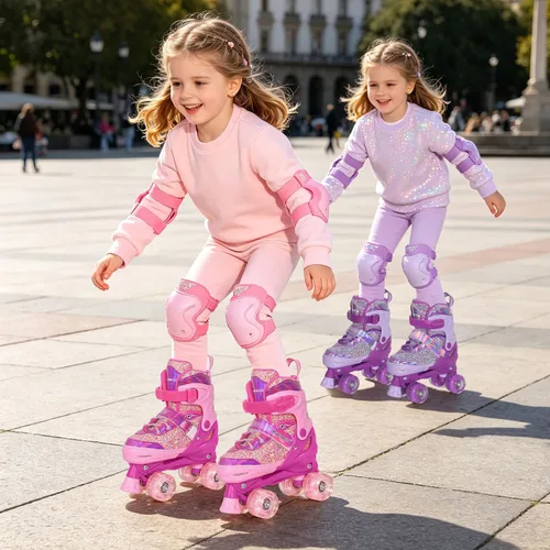 Vista 6 de Mammygol Patines para niñas, 4 tamaños ajustables con ruedas iluminadas, para niños