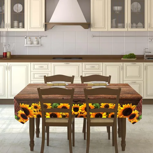 Vista 5 de Tegeme Mantel desechable de plástico de madera con girasol, 42.5 x 70.8 pulgadas, 1 unidad