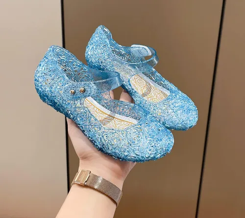 Vista 2 de Libbook Zapatos de gelatina para niñas, inspirados en Frozen, zapatos planos de Elsa, sandalias de vestir de princesa para niños pequeños, gelatinas