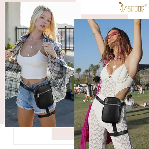 Vista 2 de JASGOOD Riñonera de moda para mujer, arnés de muslo, bolsa de pierna caída, Negro (G-Black), Moda