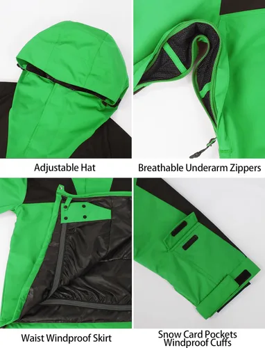 Vista 49 de GSOU SNOW Chaqueta de esquí para hombre, abrigo de nieve para snowboard, cálido, invierno, impermeable, con capucha