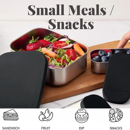 Vista 5 de Lonchera de acero inoxidable a prueba de fugas de 27 onzas, contenedores de almuerzo de acero inoxidable, caja Bento, recipientes de metal para Negro