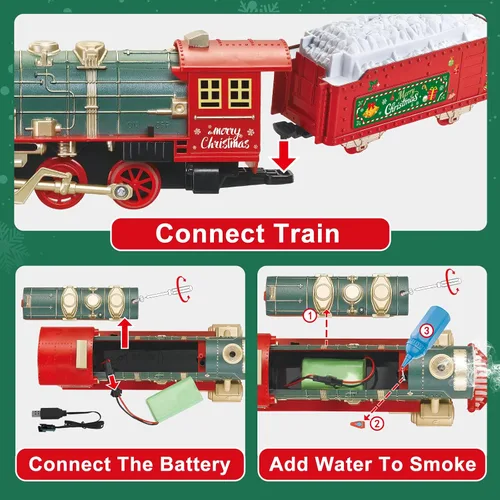 Vista 6 de Juego de tren eléctrico para niños de 4 a 8 años con vapor real, luces y sonidos, juego completo de tren de juguete con autos y pistas, fácil