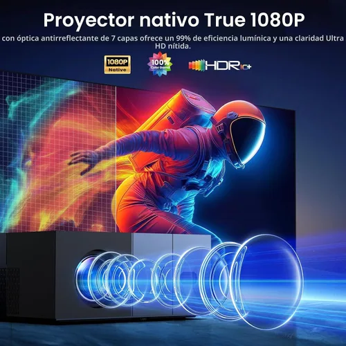Vista 3 de Proyector con WiFi 6 y Bluetooth 5.3 - [Alto brillo/enfoque eléctrico] Proyector de cine al aire libre, proyector portátil inteligente YOWHICK 1080P