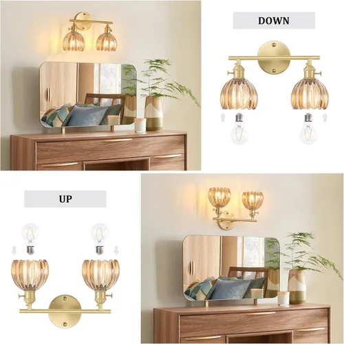 Vista 19 de Shenmoyl Lámparas de baño, lámpara de pared de 2 luces para tocador sobre espejo con pantalla de vidrio tulipán blanco para dormitorio, sala