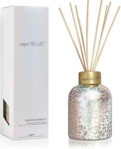 Vista 11 de Capri Blue Difusor de varillas – Viene con aceite difusor perfumado Blue Jean, varillas difusoras y botella de vidrio iridiscente de mercurio