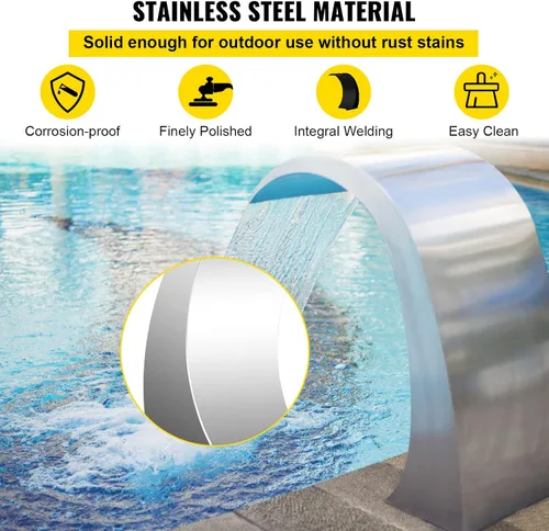 Vista 3 de Happybuy Fuente de piscina de acero inoxidable de 17.7 x 11.8 x 23.6 pulgadas, fuente de piscina plateada, para piscinas en el suelo, jardín