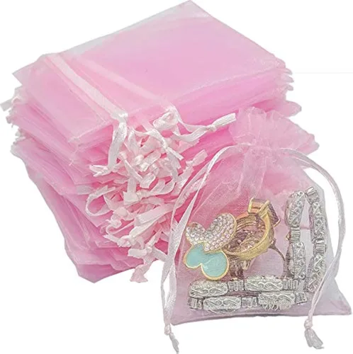 Vista 15 de TheDisplayGuys - Paquete de 48 bolsas de regalo de organza transparente negra de 2 x 2-3/4 pulgadas con cordón, bolsas de regalo para joyas, bolsas