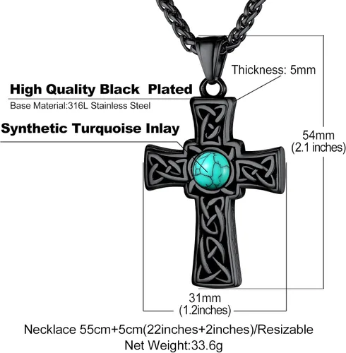 Vista 6 de Bandmax Stainless Steel Celtic Cross Necklace for Men Women Irish Knot Prayer Charm Necklace Serenity Crucifix Jewelry