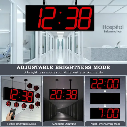 Vista 4 de CHKOSDA Reloj de pared digital grande de 19.5 pulgadas con pantalla de doble cara, reloj digital multifuncional colgante LED con brillo ajustable