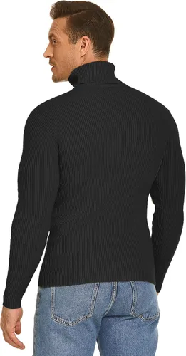 Vista 8 de COOFANDY - Suéter de punto para hombre, acanalado, entallado y con cuello de tortuga