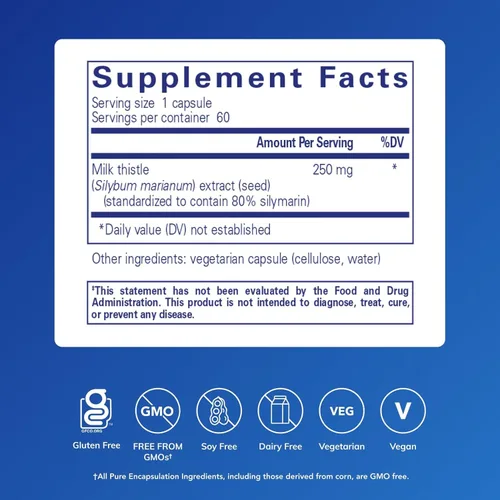 Vista 2 de Pure Encapsulations Silimarina - 250 mg de cardo mariano por cápsula - Apoyo a la salud hepática - Suplemento antioxidante - Sin OMG y vegano - 60