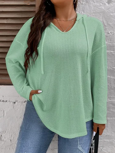 Vista 3 de SOLY HUX Women's Plus Size Hoodies Long Sleeve Drawstring Waffle Knit Pullover Sweatshirt Tops