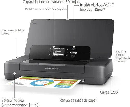 Vista 2 de Impresora móvil HP Officejet 200 con paquete de tinta XL, Negro