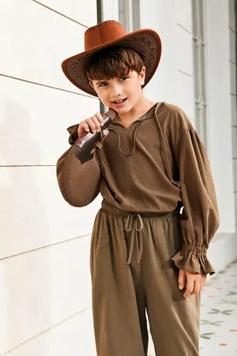 Vista 2 de Bbalizko Camisa de disfraz de pirata medieval para niños, renacentista, medieval, con volantes, manga larga, para Halloween, jacobita escocesa