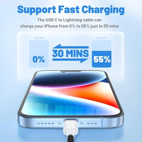 Vista 2 de Cable USB C a Lightning, paquete de 2 unidades de 6 pies + 10 pies, [certificado Apple MFi], cable de carga rápida para iPhone 14 13 12 11 Pro