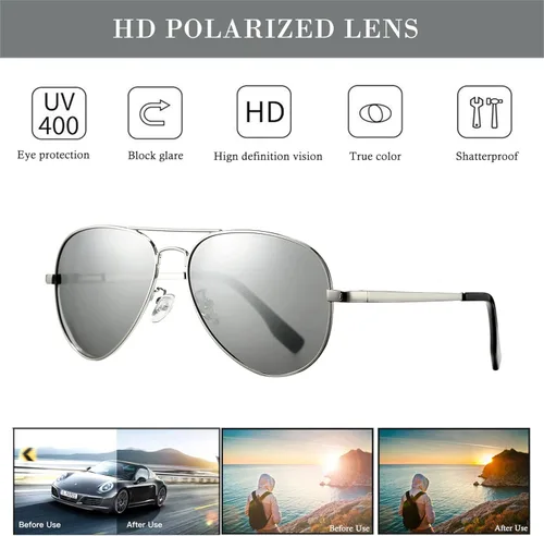 Vista 5 de HJSTES Gafas de sol polarizadas de aviador para mujeres y hombres, persianas de metal clásicas, lentes de espejo 100% bloqueo UV, 2.283in
