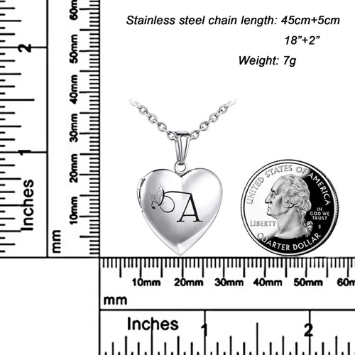 Vista 2 de MUERDOU Collar con medallón de mariposa que sostiene imágenes iniciales del alfabeto en forma de corazón con foto y recuerdo