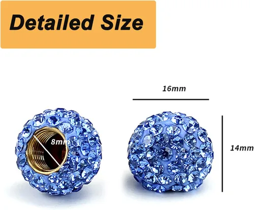 Vista 4 de Válvula de neumático de rueda de automóvil, paquete de 4 tapas de aire hechas a mano con diamantes de imitación de cristal, accesorios para Azul
