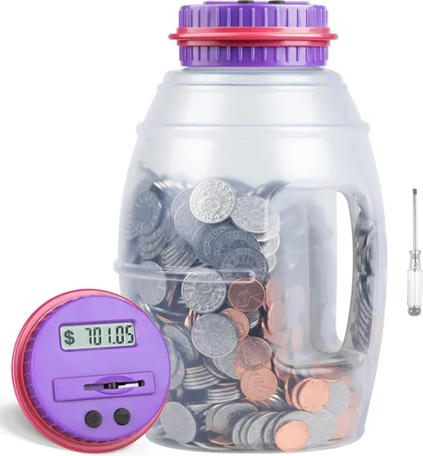 Vista 9 de Alcancía extra grande para niños y adultos, banco digital Vcertcpl con contador de monedas LCD, capacidad de 2.8 L, tarro de dinero para adultos