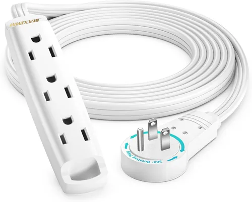 Vista 8 de Maximm Cable de extensión plano giratorio de 360 grados, cable de alimentación de 3 salidas múltiples de 1 pie con bucle, conexión a tierra 16 AWG