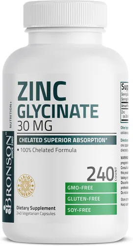 Vista 5 de Bronson Glicinato de zinc 30 mg quelatado absorción superior 100% fórmula quelatada sin OMG, 240 cápsulas vegetarianas