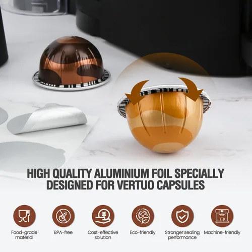 Vista 4 de Pro Mael 100 sellos de papel de aluminio para cápsulas reutilizables VertuoLine, tapas de sellado para cápsulas Nespresso VertuoLine recargables