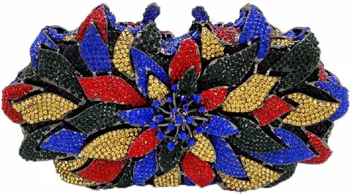 Vista 8 de Boutique De FGG Bolsos de noche con diamantes de imitación de flores para mujer, para fiesta formal, de cristal, bolso de mano de boda, mini Dorado