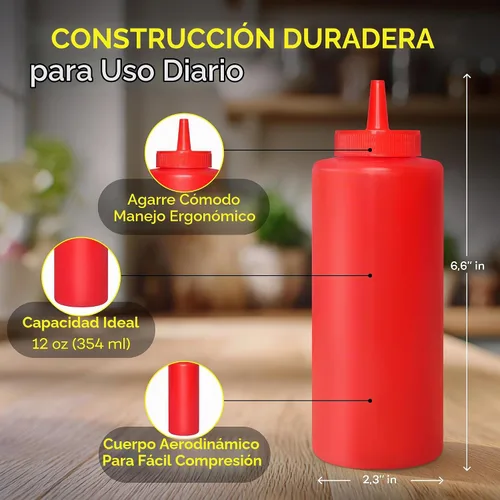 Vista 3 de BRIGHTFROM Botellas exprimibles para condimentos, rojo/amarillo botella vacía de 12 onzas con cuello ancho, ideal para salsa de tomate, mostaza