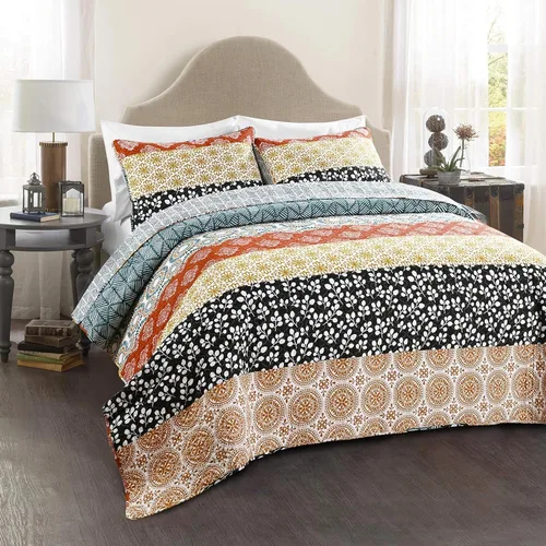 Vista 17 de Lush Decor - Juego de ropa de cama de 3 piezas, colorido diseño bohemio a rayas, reversible