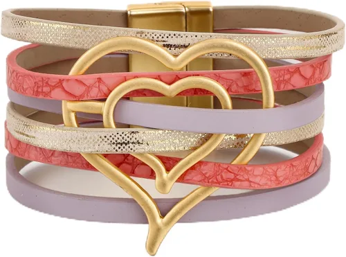Vista 12 de Edoneery - Pulsera envolvente de cuero para mujer, brazalete de puño de múltiples capas hecho a mano estilo bohemio con cuentas de cristal