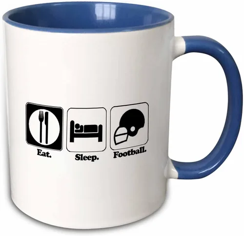 Vista 10 de 3dRose Funny Hobby Lifestyle Design Eat Sleep Football 15oz Two-Tone Black Mug