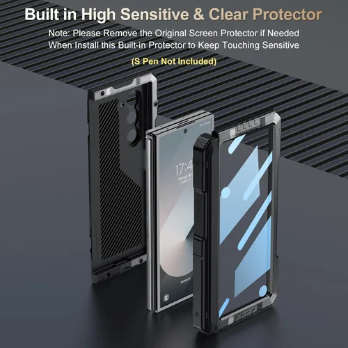Vista 5 de Funda para Samsung Galaxy Z Fold 6 con soporte delgado para bolígrafo S (2023), parachoques de metal de alta resistencia a prueba de golpes, Negro