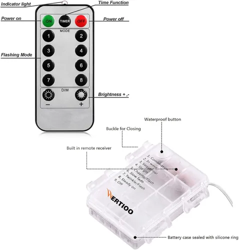 Vista 2 de WERTIOO Luces de cadena de 33 pies con 100 LEDs que funcionan con batería, luces de hadas de globos coloridos con control remoto para Multicolor-33