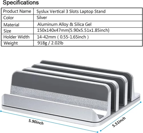Vista 8 de Soporte vertical para laptop [versión actualizada], soporte de escritorio de 3 ranuras con base ajustable, diseño 4 en 1, soporte para computadora