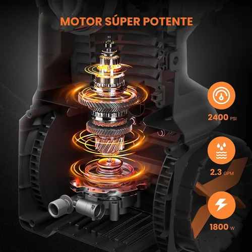 Vista 3 de Giraffe Tools Lavadora a presión, Máx. 2400 PSI, 2.3 GPM. Lavadora eléctrica con 4 boquillas de conexión rápida, cañón de espuma