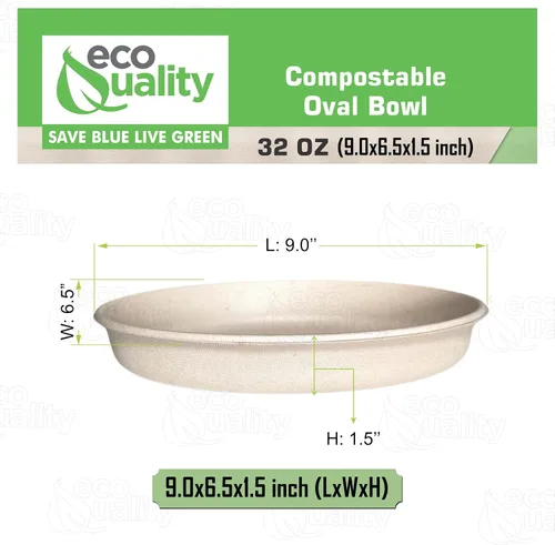 Vista 3 de Cuencos ovalados de papel compostable desechables de 32 onzas para burrito resistentes, ecológicos, cuencos ovalados de bagazo natural sin